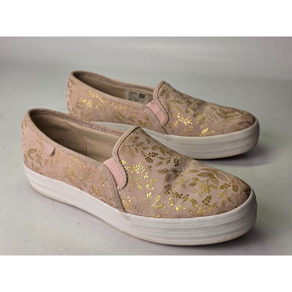 Keds Rifle Shoes Size 10 Pink Rose Floral Print Suede Slip On Sneakers WH59682
